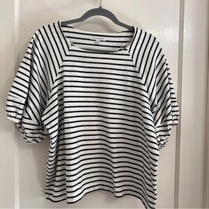 Navy and White Dolman Balloon Sleeve Blouse
